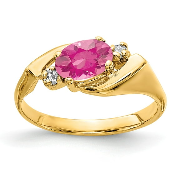 Solid 14k Yellow Gold 7x5mm Oval Pink Tourmaline October Gemstone Diamond Engagement Ring Size 7.5