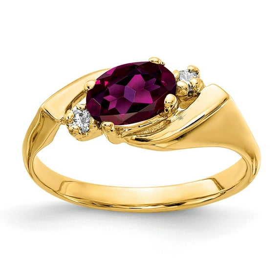 Solid 14k Yellow Gold 7x5mm Oval Rhodolite Garnet January Red Gemstone Diamond Engagement Ring Size 8.5 (.056 cttw.)