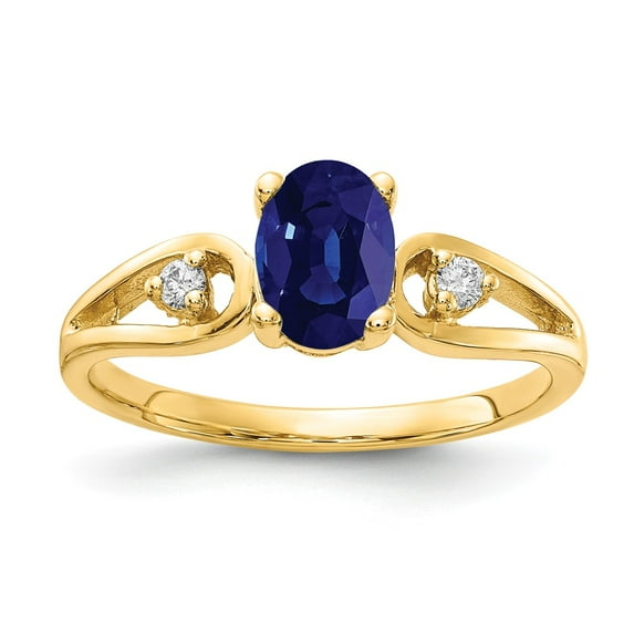 Solid 14k Yellow Gold 7x5mm Oval Sapphire Blue September Gemstone VS Diamond Engagement Ring Size 6 (.05 cttw.)
