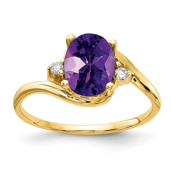 Solid 14k Yellow Gold 8x6mm Oval Amethyst Purple February Gemstone Checker Diamond Engagement Ring Size 7.5 (.034 cttw.)
