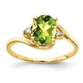 thumbnail image 1 of Solid 14k Yellow Gold 8x6mm Oval Peridot Green August Gemstone Checker Diamond Engagement Ring Size 8.5 (.034 cttw.), 1 of 2