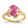 thumbnail image 1 of Solid 14k Yellow Gold 9x7mm Oval Pink Tourmaline October Gemstone Diamond Engagement Ring Size 7.5, 1 of 2