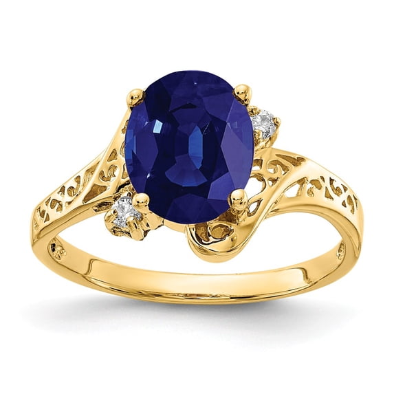 Solid 14k Yellow Gold 9x7mm Oval Sapphire Blue September Gemstone VS Diamond Engagement Ring Size 6 (.034 cttw.)