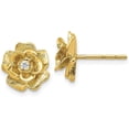 thumbnail image 1 of Solid 14k Yellow Gold AA Diamond Flower Post Earrings - 11mm Natural Diamonds, 1 of 4