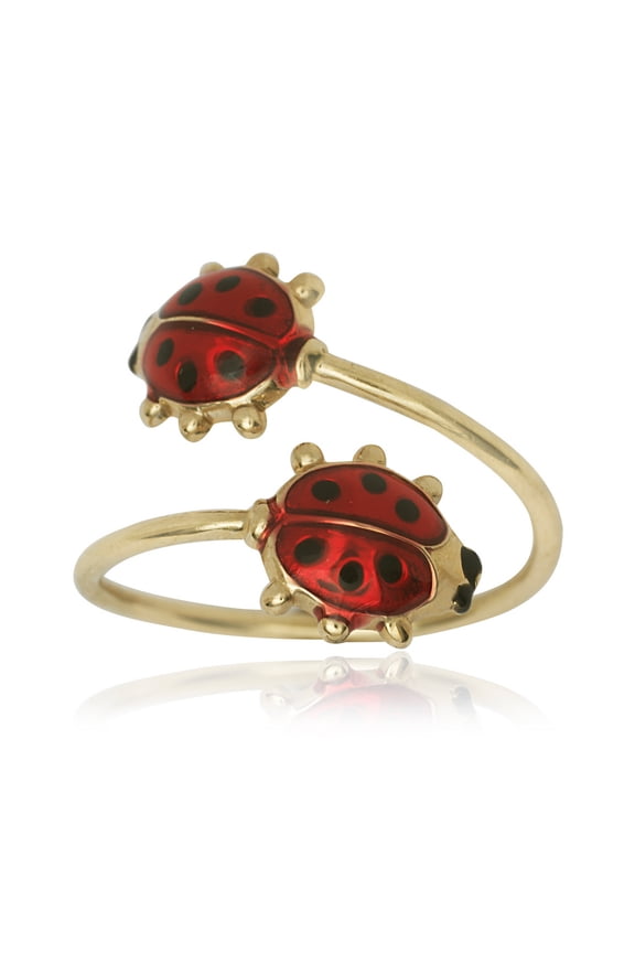 Solid 14k Yellow Gold Adjustable Double Enamel Ladybug toe ring Gift For Women toe ring