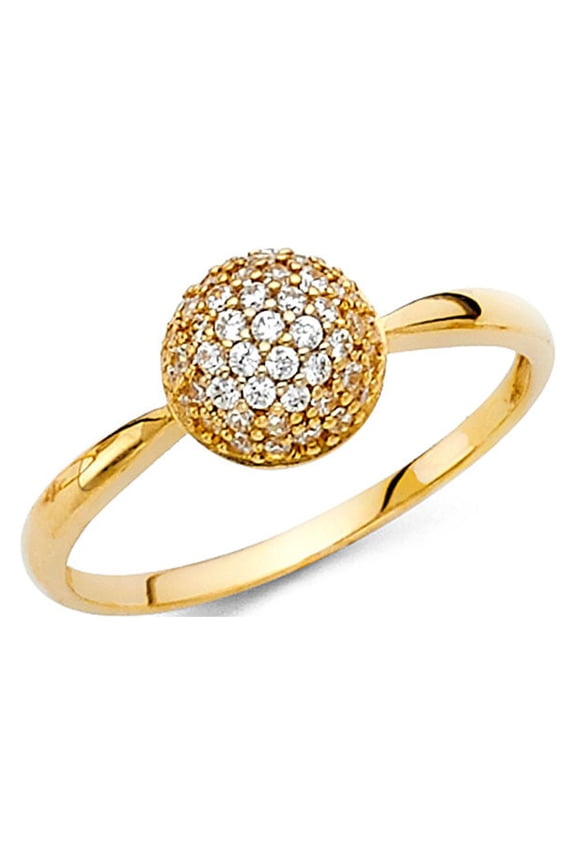 Solid 14k Yellow Gold Ball Ring Cocktail CZ Band Round Stylish Fashion Polished Finish Fancy, Size 6.5