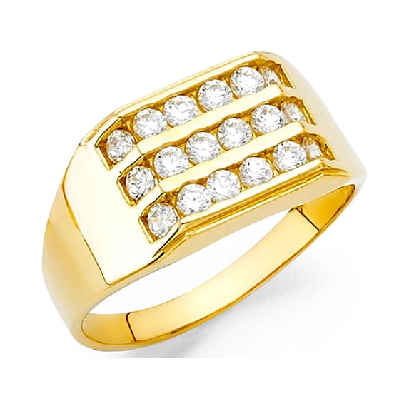 Solid 14k Yellow Gold Band Mens Engagement Ring Square CZ Pave Set Diamond Cut Polished Fancy, Size 10.5