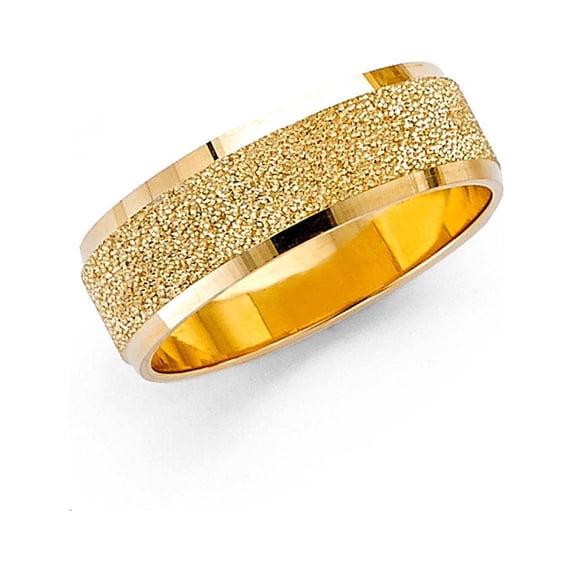 Solid 14k Yellow Gold Band Milgrain Wedding Ring Sand & Polished Finish Mens Womens Style Fancy 6 mm Size 7