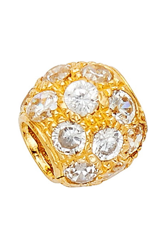 Solid 14k Yellow Gold Bead Charm Pendant CZ Ball Round Sphere Diamond Cut Polished Finish Fancy