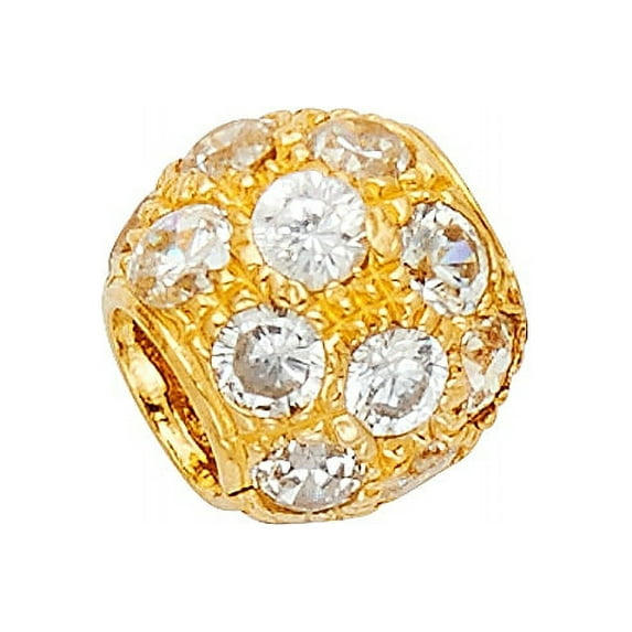 Solid 14k Yellow Gold Bead Charm Pendant CZ Ball Round Sphere Diamond Cut Polished Finish Fancy