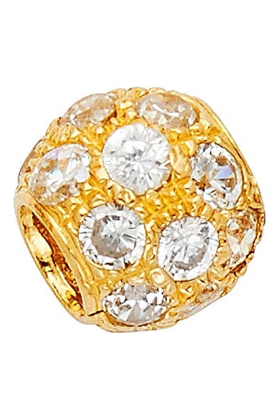 Solid 14k Yellow Gold Bead Charm Pendant CZ Ball Round Sphere Diamond Cut Polished Finish Fancy