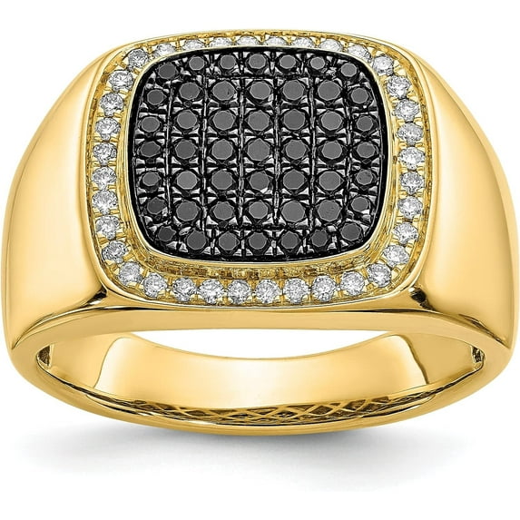 Solid 14k Yellow Gold Black and White Diamond Mens Ring - Ring Size 10.0 Natural Diamonds