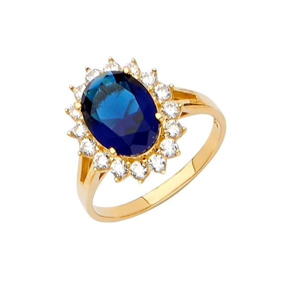 Solid 14k Yellow Gold Blue Cubic Zirconia CZ Engagement Ring / Set Size 10.5