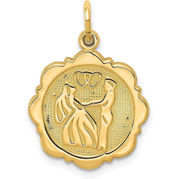 Solid 14k Yellow Gold Bride and Groom Textured Back Charm - 23mm