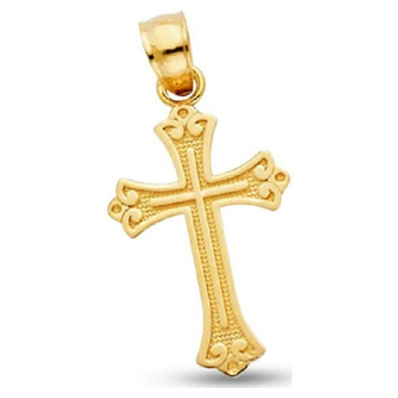 Solid 14k Yellow Gold Budded Cross Crucifix Christian Charm Pendant Religious Jewelry Polished Genuine New 18 mm x 13 mm