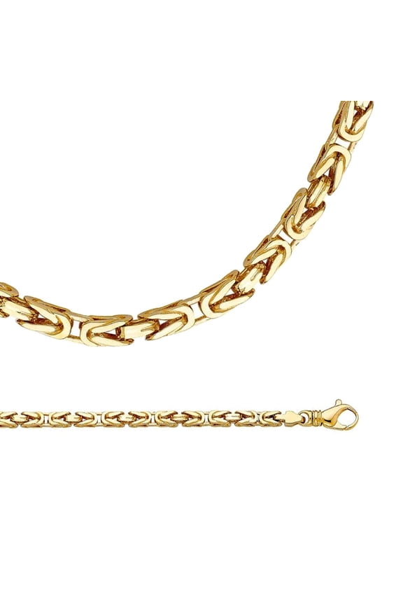 Solid 14k Yellow Gold Byzantine Necklace Chain Unique Stylish Links Polished Fancy, 4.2 mm - 26 inch