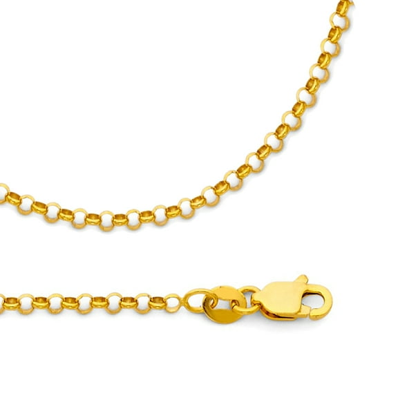 Solid 14k Yellow Gold Cable Chain Cable Necklace Round Rolo Links Polished Style 2.1 mm 16 inch
