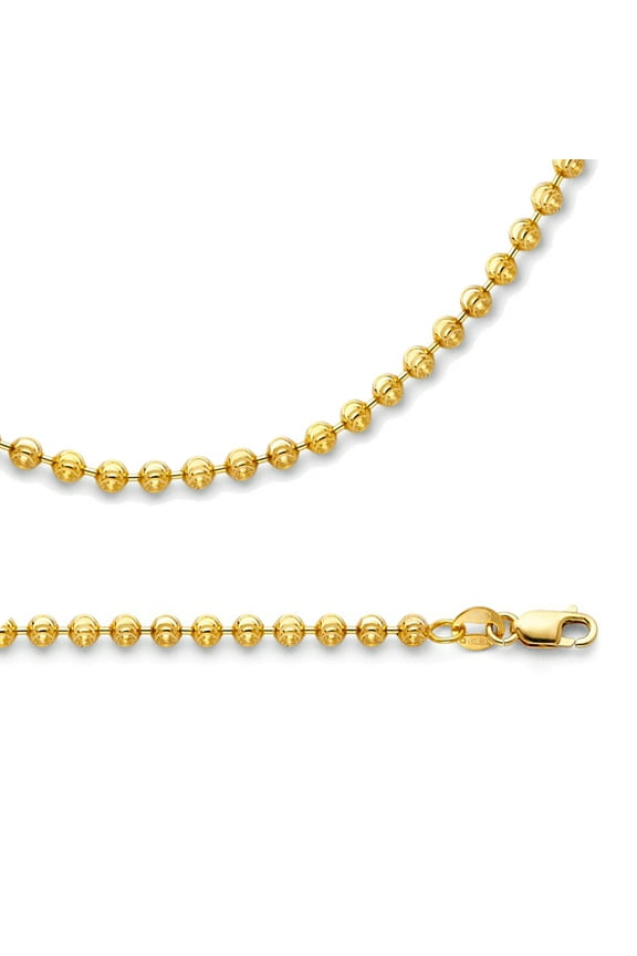 Solid 14k Yellow Gold Chain Ball Necklace Moon Cut Round Beaded Link Polished Genuine, 1.9 mm - 20 inch