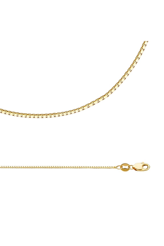 Solid 14k Yellow Gold Chain Box Necklace Plain Square Links Polished Style Genuine, 1 mm - 24 inch