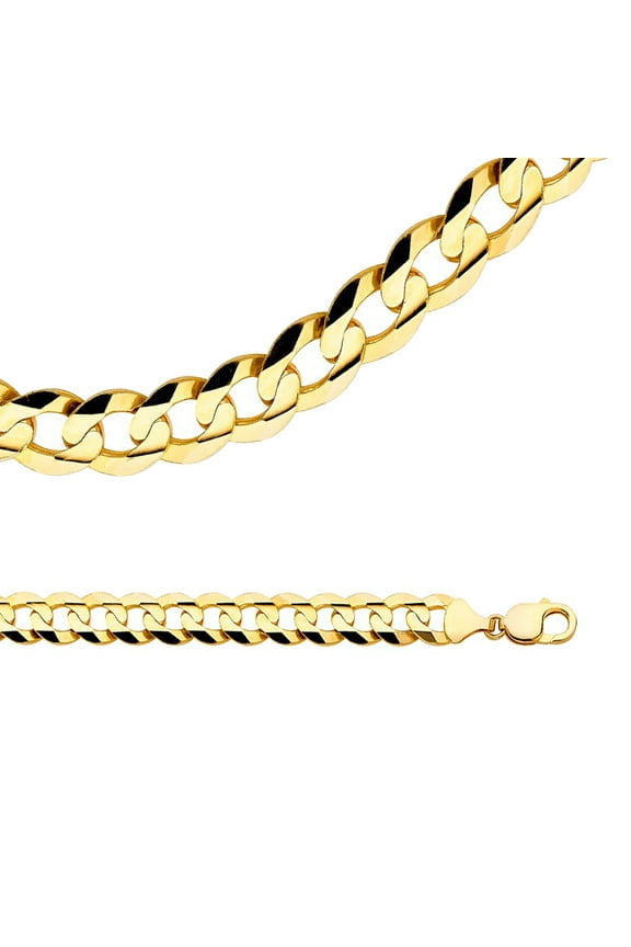 Solid 14k Yellow Gold Chain Cuban Curb Necklace Concave Link Big Large Heavy Genuine, 14 mm - 26 inch