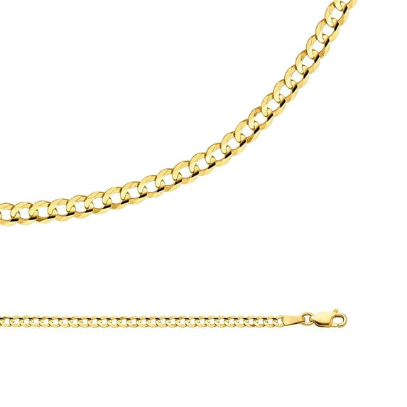 Solid 14k Yellow Gold Chain Cuban Curb Necklace Concave Links Polished Genuine 3.2 mm 18 inch