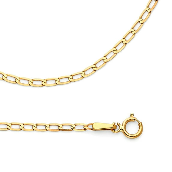 Solid 14k Yellow Gold Chain Curb Necklace Cable Open Link Polished Style Genuine, 2 mm - 20 inch