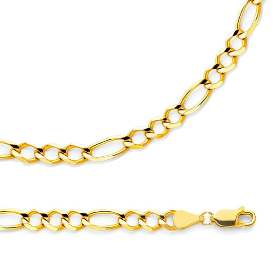 Solid 14k Yellow Gold Chain Figaro Necklace Open 3 + 1 Link Concave Polished Light 5.6 mm 20 inch