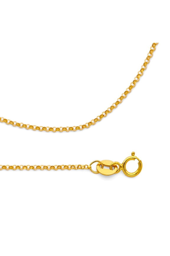 Solid 14k Yellow Gold Chain Rolo Cable Necklace Angle Diamond Cut Link Polished Style 1.2 mm 16 inch