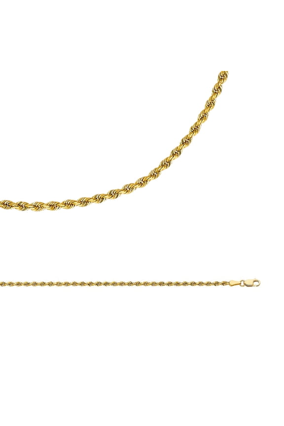 Solid 14k Yellow Gold Chain Rope Necklace Diamond Cut Twisted Polished Genuine Heavy 2.5 mm 24 inch