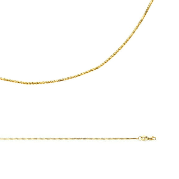 Solid 14k Yellow Gold Chain Wheat Necklace Square Braided Link Polished Thin Style, 0.8 mm - 16 inch