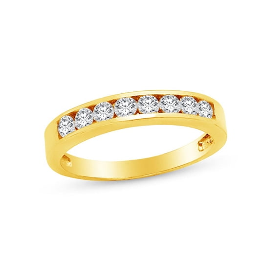 Solid 14k Yellow Gold Channel Set Wedding Band, CZ Cubic Zirconia (0.5 ct.) , Size 6.5