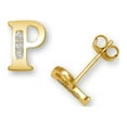 thumbnail image 1 of Solid 14k Yellow Gold Channel set (A Z) Cubic Zirconia Letter Name Personalized Monogram Initial Stud Earrings Initial:, 1 of 2
