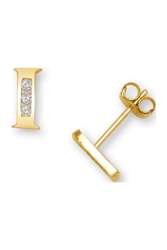 Solid 14k Yellow Gold Channel set (A Z) Cubic Zirconia Letter Name Personalized Monogram Initial Stud Earrings Initial: