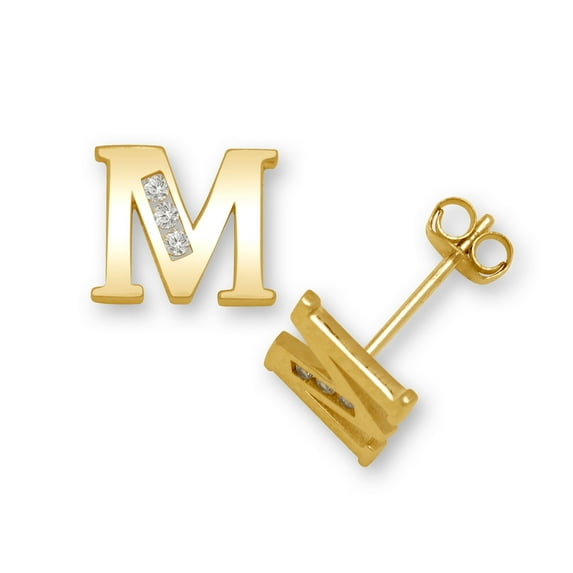 Solid 14k Yellow Gold Channel-set (A-Z) Cubic Zirconia Letter Name Personalized Monogram Initial Stud Earrings Stud Earr