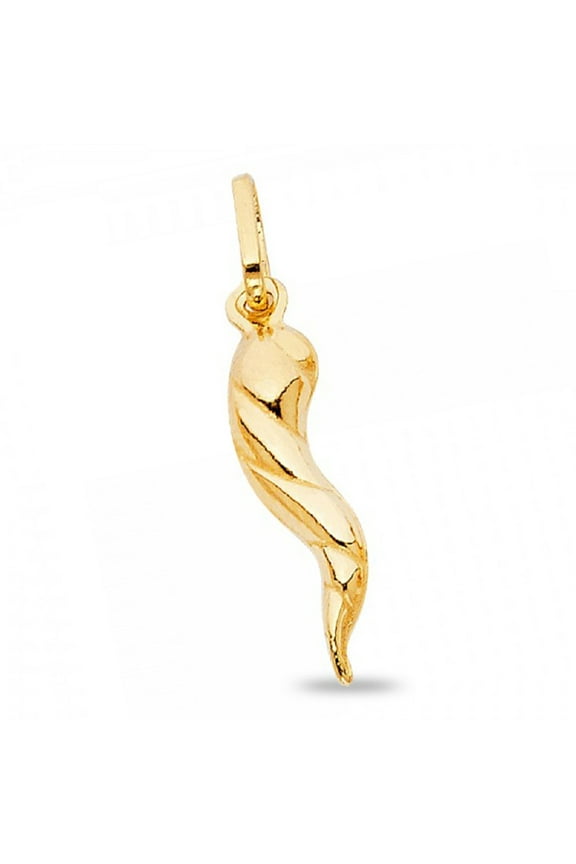 Solid 14k Yellow Gold Cornicello Italian Horn Charm Twisted Pendant Polished Genuine Classic Design Quality New 18 mm x 8 mm