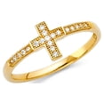 thumbnail image 1 of Solid 14k Yellow Gold Cross Ring CZ Religious Band Beaded Design Stylish Pave Set Polished Fancy, Size 9, 1 of 1