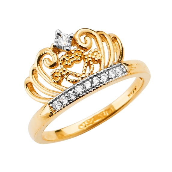 Solid 14k Yellow Gold Cubic Zirconia CZ Crown Fashion Anniversary Ring Size 9.5