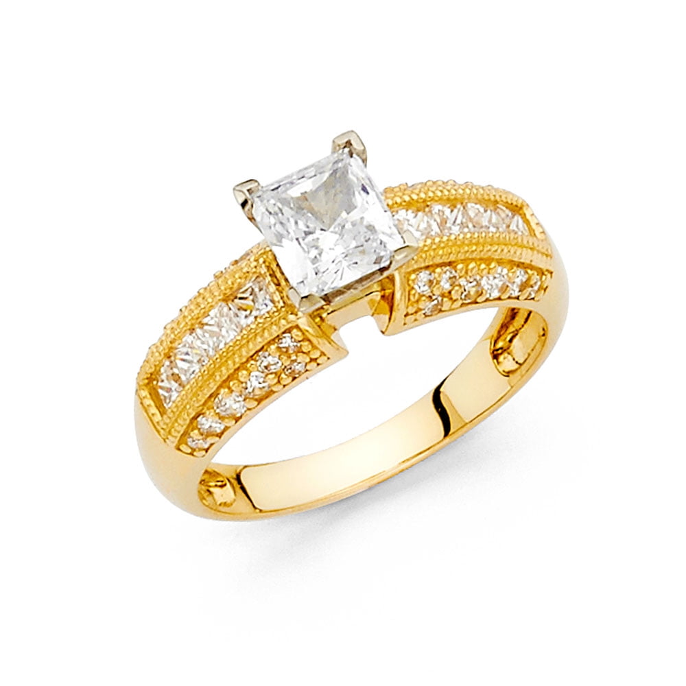 Solid 14k Yellow Gold Cubic Zirconia CZ Engagement Ring Size 10.5 ...