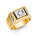thumbnail image 1 of Solid 14k Yellow Gold Cubic Zirconia CZ Mens Fashion Anniversary Ring W/Sapphire Size 7.5, 1 of 2