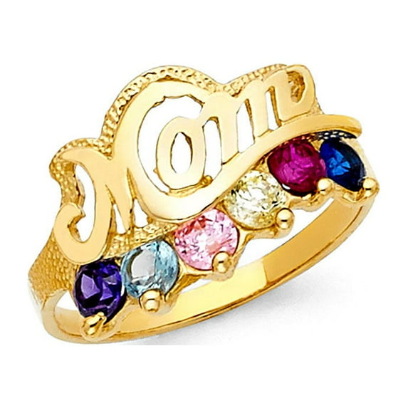 Solid 14k Yellow Gold Cubic Zirconia CZ Mothers Fashion Anniversary Ring Size 10