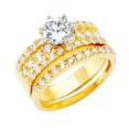thumbnail image 1 of Solid 14k Yellow Gold Cubic Zirconia CZ Wedding Band and Engagement Bridal Ring Two Piece Set Size 6, 1 of 2