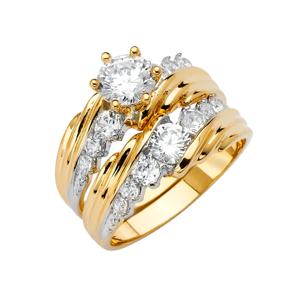 Solid 14k Yellow Gold Cubic Zirconia CZ Wedding Band and Engagement ...