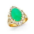 thumbnail image 1 of Solid 14k Yellow Gold Cubic Zirconia CZ and Natural Oval Shaped Jade Ring Size 6, 1 of 2