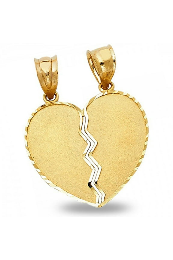 Solid 14k Yellow Gold Diamond Cut Broken Heart Charm Couple Sharing Pendant Polished 20 mm x 20 mm