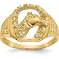 thumbnail image 1 of Solid 14k Yellow Gold Diamond Horseshoe with Horse in Center Mens Ring Mounting no stones included, 1 of 6