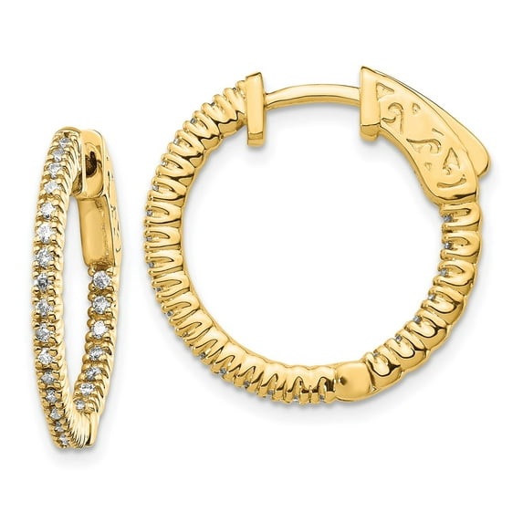 Solid 14k Yellow Gold Diamond Round Hoop Safety Clasp Earrings 15mm (.4 cttw.)