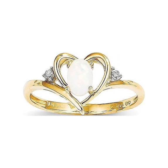 Solid 14k Yellow Gold Diamond & Simulated Opal Ring (2mm) - Size 5.5