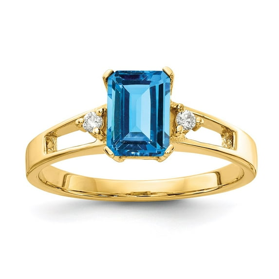 Solid 14k Yellow Gold Diamond and Gemstone Ring Band with CZ Cubic Zirconia Size 8 (Width = 2mm )