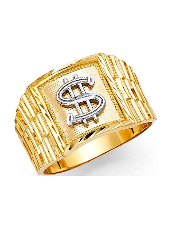 Solid 14k Yellow Gold Dollar Sign Ring Square Money Symbol Band Polished Genuine Men 14MM Size 12