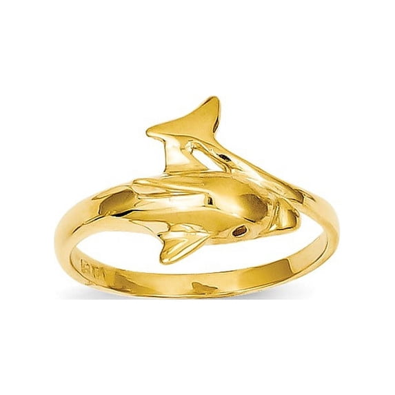 Solid 14k Yellow Gold Dolphin Ring (2mm) - Size 5